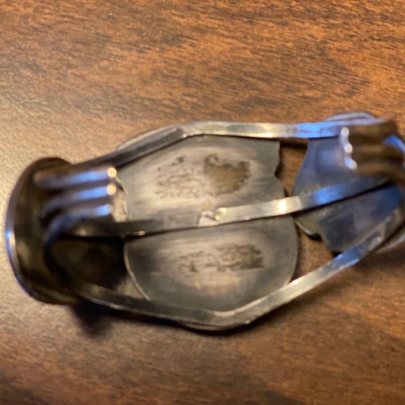 Navajo Signed Vintage 3 Stone Kingman Turquoise & Sterling Silver Bracelet Rare - Picture 7 of 12